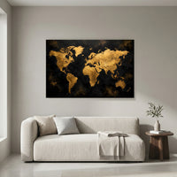 Textured Golden World Map Modern Abstract Canvas Print Wall Art, Elegant Decor - Mockup Display 8
