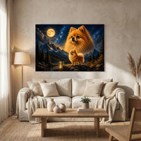 Majestic Pomeranian Dogs Oil Painting Style Canvas Print Wall Art, Serene Landscape - Mockup Display 8