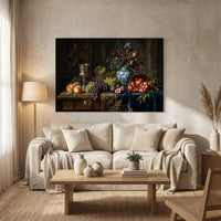 Classical Still Life Fruit Flowers Oil Painting Style Canvas Print Wall Art, Elegant Decor - Mockup Display 8
