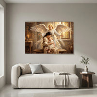 Guardian Angel Protecting Mother and Child Oil Painting Style Canvas Print Wall Art, Serene - Mockup Display 8