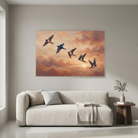 Barn Swallows Sunset Sky Oil Painting Style Canvas Print Wall Art for Nature Lovers - Mockup Display 8