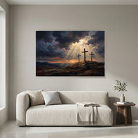 Three Crosses Hill Oil Painting Style Canvas Print Wall Art, Dramatic Scene - Mockup Display 8