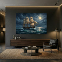 Dramatic Tall Ship Stormy Sea Moonlight Oil Painting Style Canvas Print Wall Art - Mockup Display 8