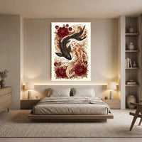 Yin Yang Koi Fish Peony Japanese Art Style Canvas Print Wall Art, Elegant Decor - Mockup Display 8