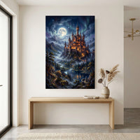 Enchanted Fantasy Castle Oil Painting Style Canvas Print Wall Art Night View - Mockup Display 8