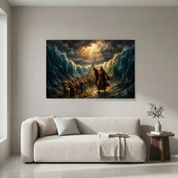Moses Parting Red Sea Oil Painting Style Canvas Print Wall Art, Dramatic Biblical Scene - Mockup Display 8
