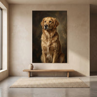 Golden Retriever Dog Portrait Oil Painting Style Canvas Print Wall Art, Elegant Decor - Mockup Display 8