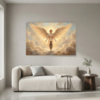 Serene Angel and Child Oil Painting Style Canvas Print Wall Art, Inspiring Divine Glow - Mockup Display 8