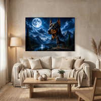Majestic Doberman Dogs Moonlight Mountain Lake Canvas Print Wall Art - Mockup Display 8