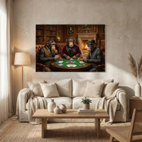 Sophisticated Chimpanzees Poker Game Oil Painting Style Canvas Print Wall Art - Mockup Display 8