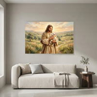 Jesus Christ Good Shepherd Oil Painting Style Canvas Print Wall Art, Spiritual Decor - Mockup Display 8