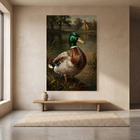 Mallard Duck Pond Rustic Landscape Oil Painting Style Canvas Print Wall Art Decor - Mockup Display 8