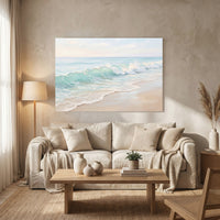 Serene Ocean Wave Impasto Style Canvas Print Wall Art, Coastal Home Decor Accent - Mockup Display 8