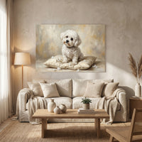 White Bichon Frise Stretched Canvas Wall Art, Soft Dog Portrait Print, Elegant Bedroom Decor
