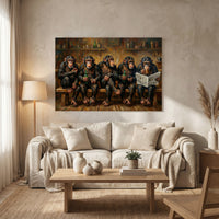 Chimpanzee Bar Canvas Wall Art, Painterly Monkey Group Print, Playful Lounge Decor