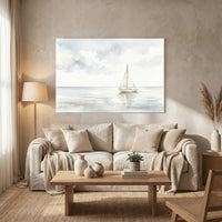 Serene Watercolor Sailboat Seascape Canvas Print Wall Art, Coastal Tranquility - Mockup Display 8