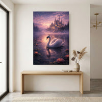 Fantasy Swan Lake Castle Oil Painting Style Canvas Print Wall Art Decor - Mockup Display 8