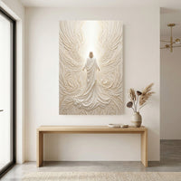 Divine Figure Textured Relief Style Angelic Wings Canvas Print Wall Art, Ethereal Glow - Mockup Display 8
