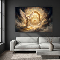 Radiant Angel at Golden Gates Divine Fantasy Canvas Print Wall Art, Heavenly Decor - Mockup Display 8