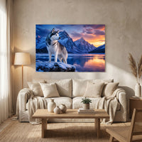 Siberian Husky Winter Mountain Sunset Realistic Canvas Print Wall Art Décor - Mockup Display 8