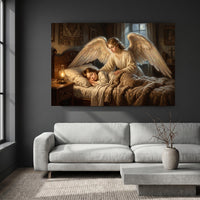 Classical Guardian Angel Child Oil Painting Style Canvas Print Wall Art, Divine Serenity - Mockup Display 8