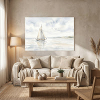 Serene Sailboat Watercolor Style Canvas Print Wall Art, Coastal Home Decor Accent - Mockup Display 8