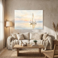 Tranquil Sailboat Sunset Watercolor Style Canvas Print Wall Art Coastal Decor - Mockup Display 8