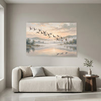 Serene Cranes Flying Oil Painting Style Canvas Print Wall Art for Tranquil Decor - Mockup Display 8