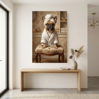 Relaxed French Bulldog Oil Painting Style Canvas Print Wall Art, Spa Chic Decor - Mockup Display 8