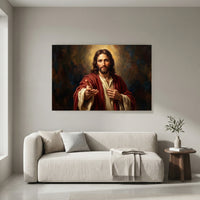 Jesus Christ Portrait Oil Painting Style Canvas Print Wall Art, Inspirational - Mockup Display 8