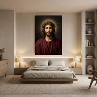 Jesus Christ with Crown of Thorns Oil Painting Style Canvas Print Wall Art, Sacred - Mockup Display 8