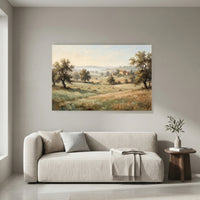Rustic Landscape with Grazing Sheep Oil Painting Style Canvas Print Wall Art, Farmhouse Decor - Mockup Display 8