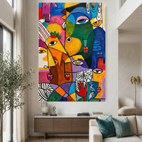 Abstract Faces Canvas Wall Art, Colorful Modern Portrait Print, Gallery Room Decor