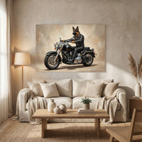 Biker German Shepherd Dog Oil Painting Style Canvas Print Wall Art Decor - Mockup Display 8