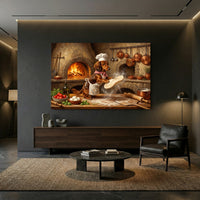 Whimsical Dachshund Chef Pizza Oil Painting Style Canvas Print Wall Art for Kitchen - Mockup Display 8