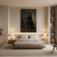 Classic Black Cat Oil Painting Style Canvas Print Wall Art, Elegant Pet Portrait Decor - Mockup Display 8
