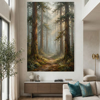 Forest Path Stretched Canvas Wall Art, Misty Woodland Print, Serene Nature Decor