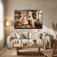 Charming Poodle Chef Decorating Cake Oil Painting Style Canvas Print Wall Art, Kitchen - Mockup Display 8