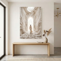 Ethereal Woman in Sculptural Archway Abstract Canvas Print Wall Art, Serene White - Mockup Display 8