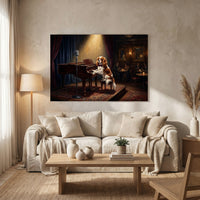 Cavalier King Charles Dog Piano Player Oil Painting Style Canvas Print Wall Art, Sophisticated Lounge Scene - Mockup Display 8