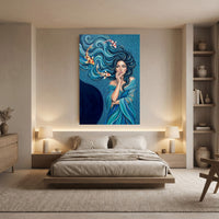 Mystical Woman & Koi Fish Oil Painting Style Canvas Print Wall Art, Serene Decor - Mockup Display 8