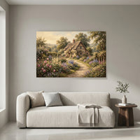 Charming English Cottage Garden Oil Painting Style Canvas Print Wall Art, Rustic Charm - Mockup Display 8
