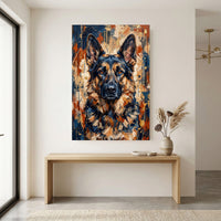 German Shepherd Abstract Oil Painting Style Canvas Print Wall Art with Gold Splatter - Mockup Display 8
