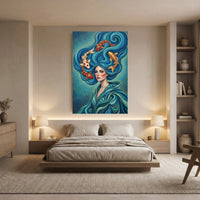 Mystical Woman with Koi Fish Canvas Print Wall Art, Elegant Fantasy Style Decor - Mockup Display 8