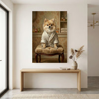 Pomeranian Dog in Robe Oil Painting Style Canvas Print Wall Art for Elegant Decor - Mockup Display 8