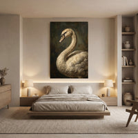 Graceful White Swan Oil Painting Style Canvas Print Wall Art, Elegant Wildlife Decor - Mockup Display 8