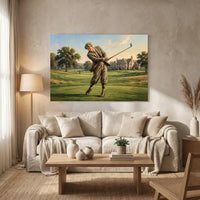 Vintage Golfer Golf Course Oil Painting Style Canvas Print Wall Art - Mockup Display 8