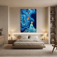 Mythical Woman Koi Fish Oil Painting Style Canvas Print Wall Art, Zen Decor - Mockup Display 8