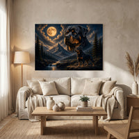 Rottweiler Dogs Moonlit Mountain Fantasy Art Style Canvas Print Wall Art, Dramatic - Mockup Display 8