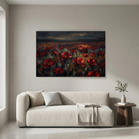 Dramatic Red Poppy Field Impasto Style Canvas Print Wall Art, Vibrant Decor - Mockup Display 8